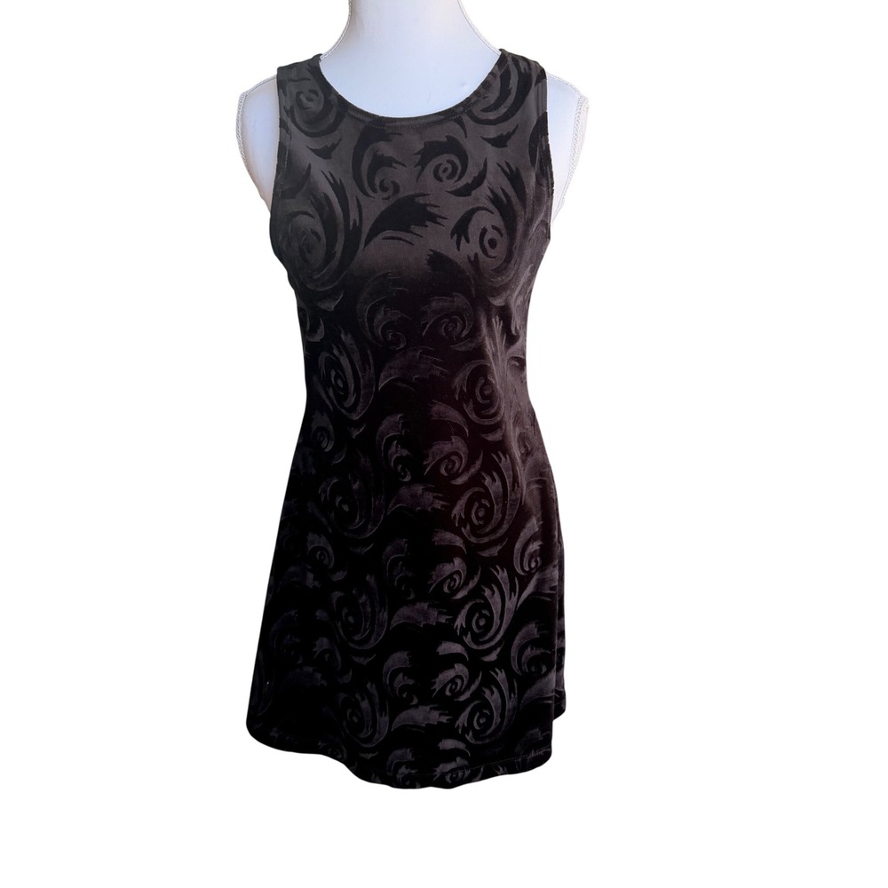 Jumping‎ Joy Vintage Black Velvet Swirl Embossed Mini Dress Womens M RN 70865